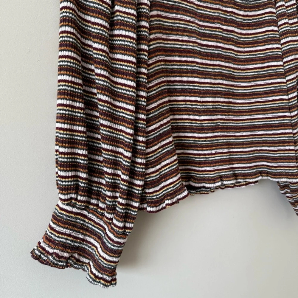 Anthropology- Smocked Puff-Sleeved Striped Knit Top (Size:Large) - Picture 6 of 10